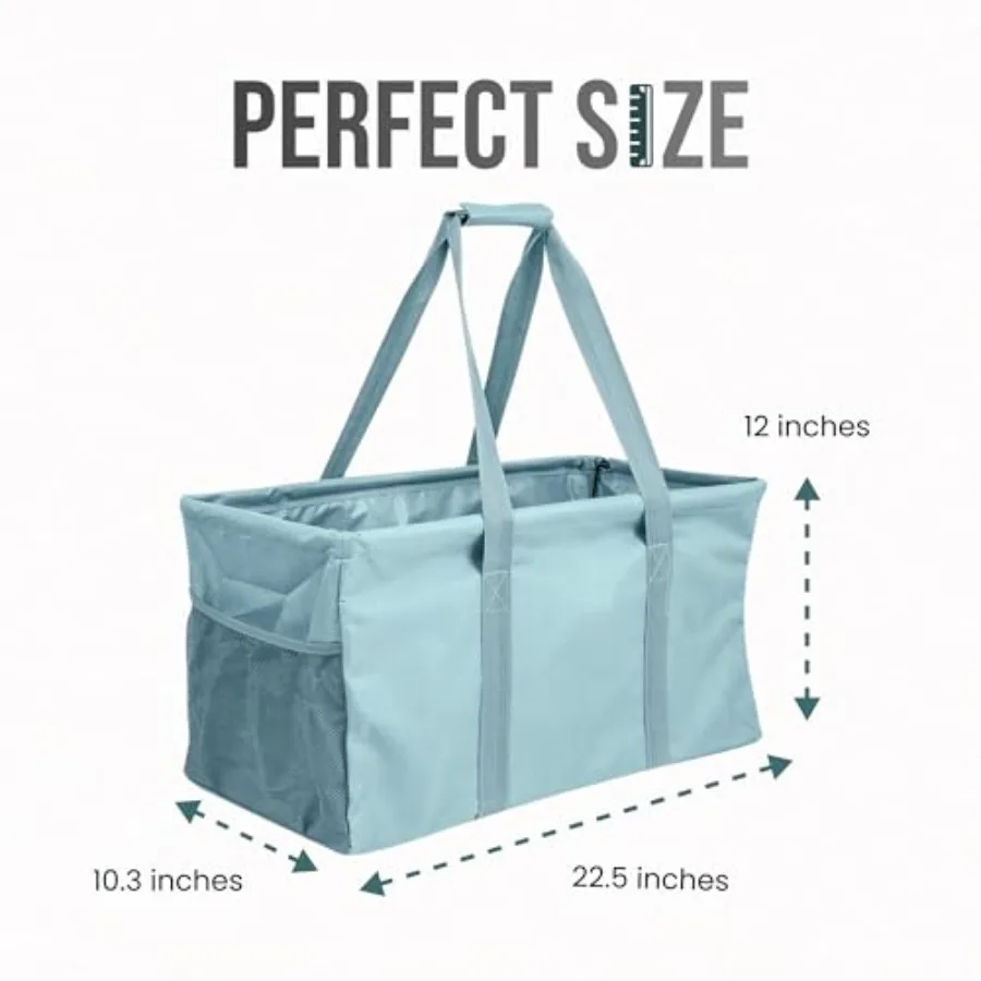 Extra Large Utility Tote Bag - Oversized Collapsible Reusable Wire Frame Rectangular Canvas Basket With Two Exterior Pockets Fo view 4