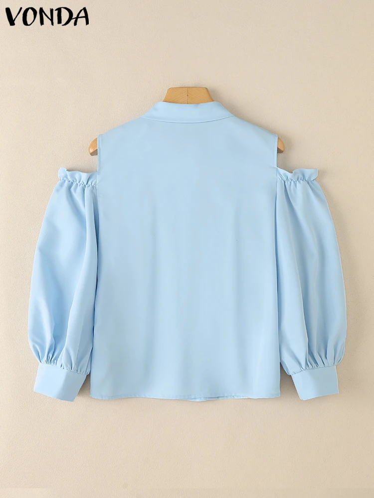 VONDA Vrouwen Shirts 2025, Mode Zomer Top Elegante OL Blouse Casual Effen Kleur Tuniek Koude Schouder Lantaarn Mouw Kantoor Blusas