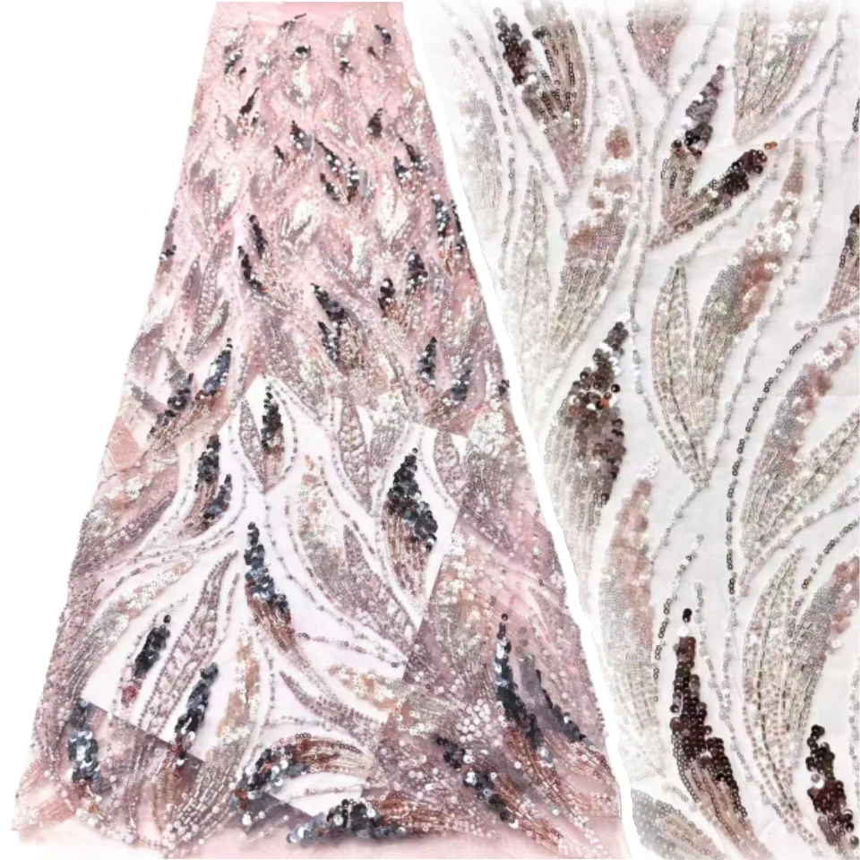 

Высокое качество, роскошные африканские розовые бусины, каменное кружево, нигерийский тюль, сетчатая кружевная ткань, блестки, французская вышивка, свадебное платье 2070