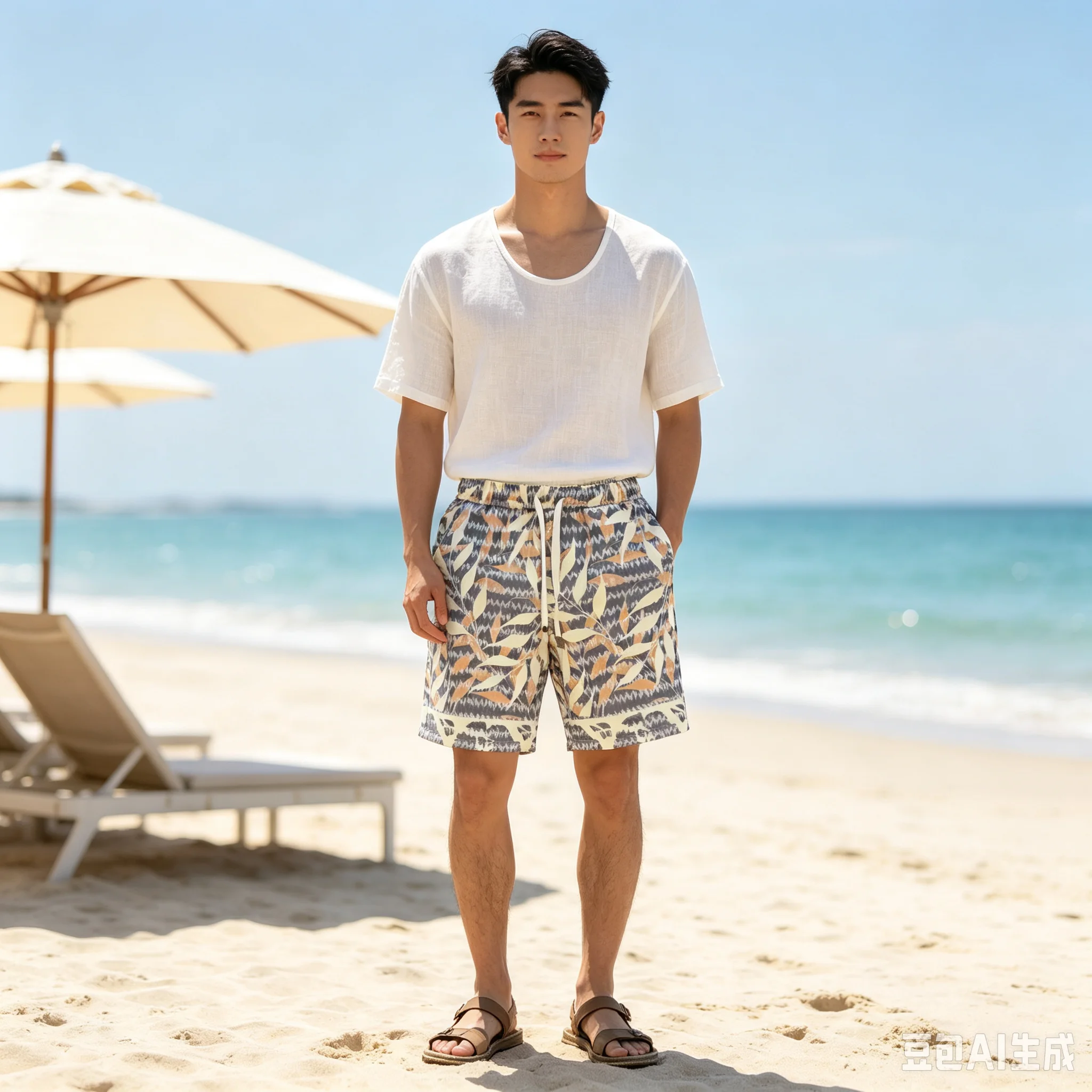 Trendy brand fashionable printed youth shorts for summer, thin cut for outerwear, men's casual sports, beach shorts