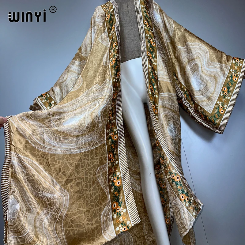 WINYI África moda estampado kimonos vestidos largos mujer musulmana cárdigans trajes de playa caftán playa cubrir vestido de fiesta maxi abrigo
