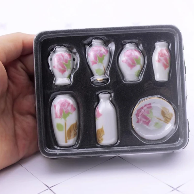 Dollhouse Miniature Itens Mini Ceramic Tea Set, Teacup Vase, Food Play Scene Model, Doll House Furniture, Acessórios decorativos