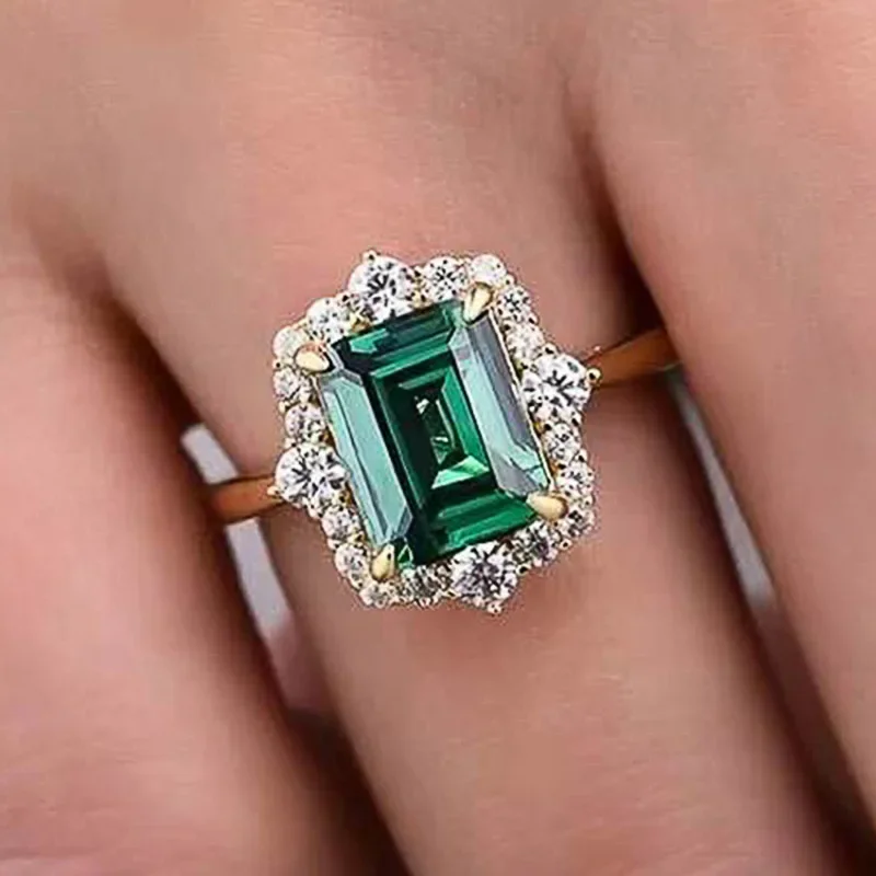 Vintage Emerald 18K Gold Ring Palace Style Colorful Treasure Zircon Ring Wedding Anniversary Gift