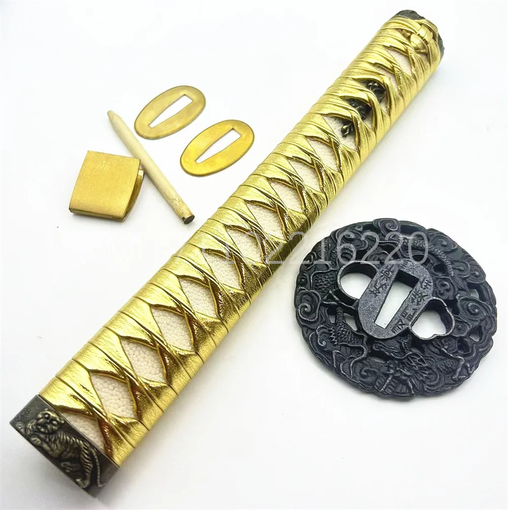 Excellent 26cm Real Raysin Tsuka Handle Alloy Tsuba Handguard Guard Brass Habaki Seppa For Japanese Samurai Katana Fitting
