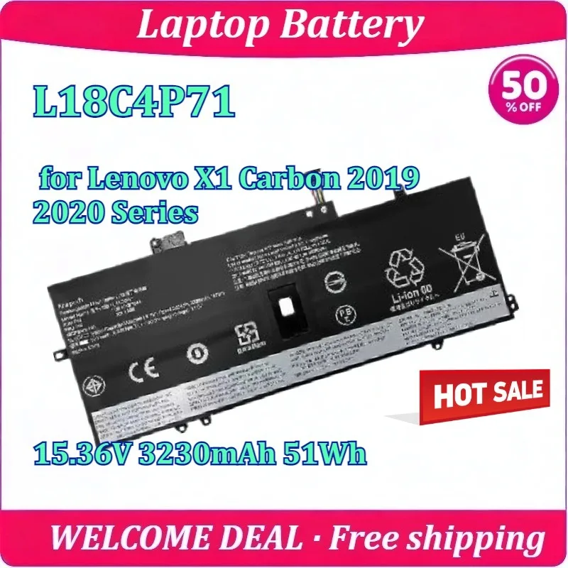 New L18C4P71 for Lenovo X1 Carbon 2019 2020 Series 15.36V 3230mAh 51Wh High Capacity Long Endurance Lithium Battery