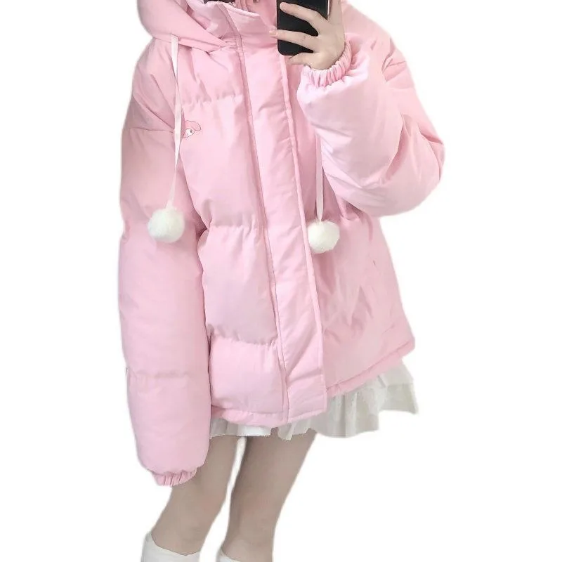 Sanrio Kuromi My melody kawaii pink down jacket women\'s trendy parka coat Korean style winter hooded cotton coat clothing gift