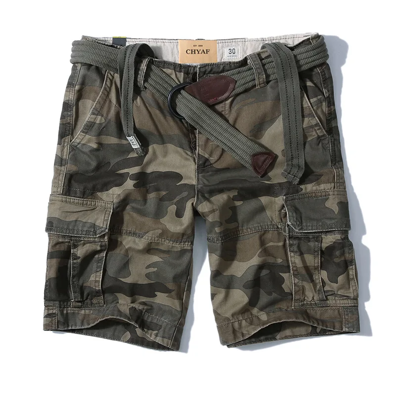 2023 New Summer Casual Shorts Cotton Loose Camouflage Overalls Men's Youth Straight Pants With Belt