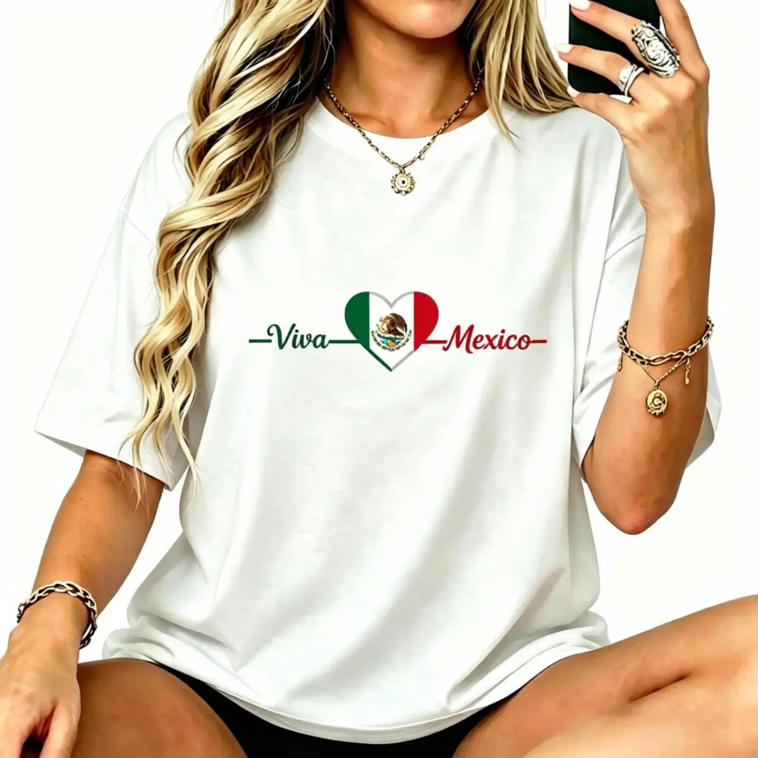 Women Men Viva Mexico Mexican Flag Heart T-Shirt Patriotic Heart Graphic Cotton Mexican Independence Day Tee Short Sleeve