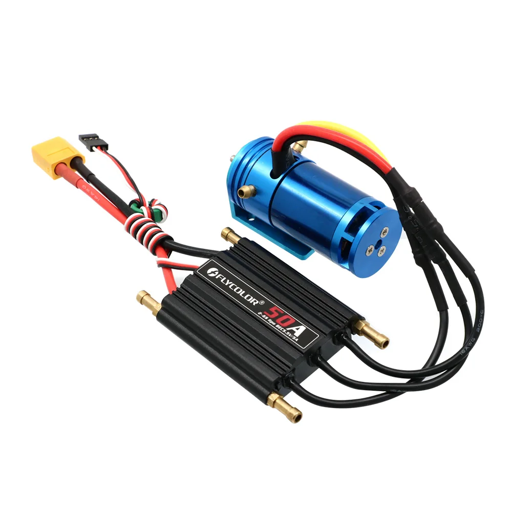 

RC Brushless Power Drive 2862-2800KV 2-4S Water-cooling Motor and Flycolor 50A Water-Cooled ESC With 5.5V/5V BEC For RC Boat