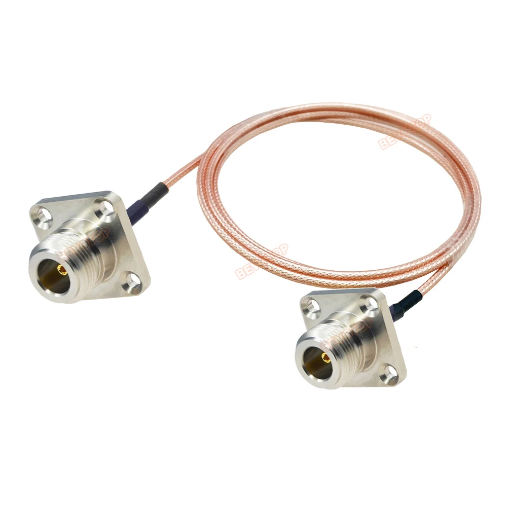 BEVOTOP N Type Panel Mount 4-Hole Flange Female to Female RG316 Cable Adapter 50Ohm Low Loss RF Coaxial Antenna Extension Jumper