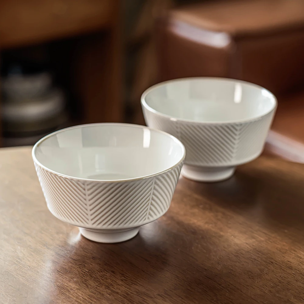 النمط الياباني خمر وعاء من البورسلين 5.5 بوصة مخطط أدوات مائدة سيراميك مستديرة الغداء حساء الأرز سلطة الأطباق لوازم المطبخ #2