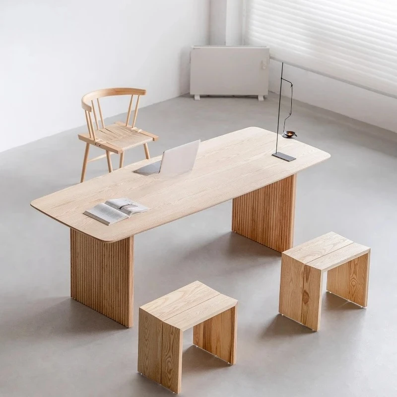 

Ash wood home office Japanese-style dining table and chair combination modern log long table