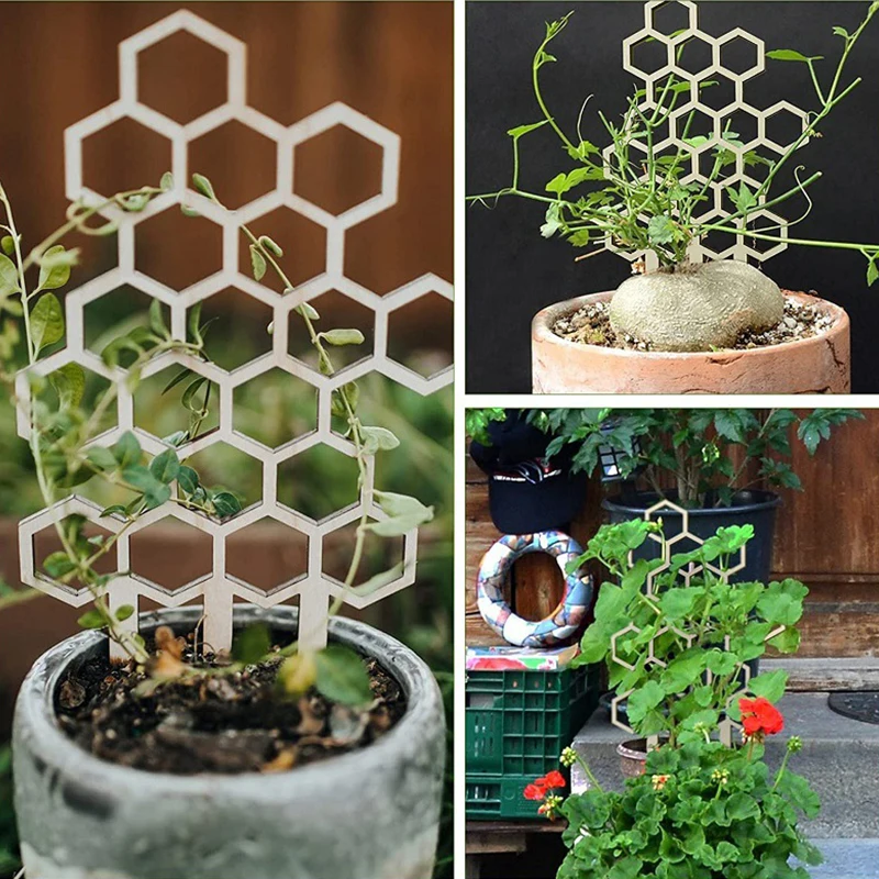 1Pc Trellis for Potted Plants Plant Trellis Indoor Wooden Honeycomb Shape Potted Plant Flower Stem Vines Climbing Training Supp