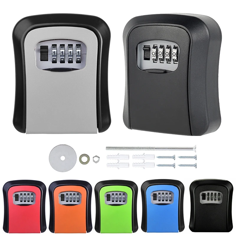 Weatherproof Wall Mounted Keys Storage Secret Box Organizer 4-Digit Combination Password Security Code Lock No Key Home Key Safe