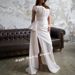 Giggle Satin Sleeveless Pleating Prom Gown Saudi Arab Fashion Floor-Length Slit Elegance Evening Party Dresses for Women 2024