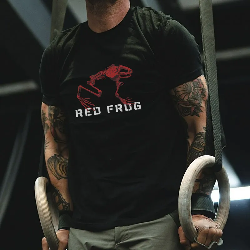 Global Elite Special Forces Series Red Frog Print Military Fanatics Round-neck Short-sleeved T-Shirt for Men and Women