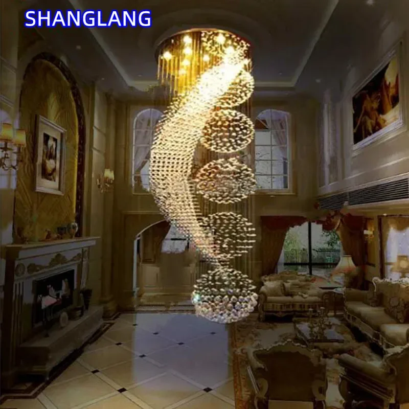 Long stair modern lamp crystal chandelier LED lights elegant design of the hotel Villa hall lighting suspension wire Manggic