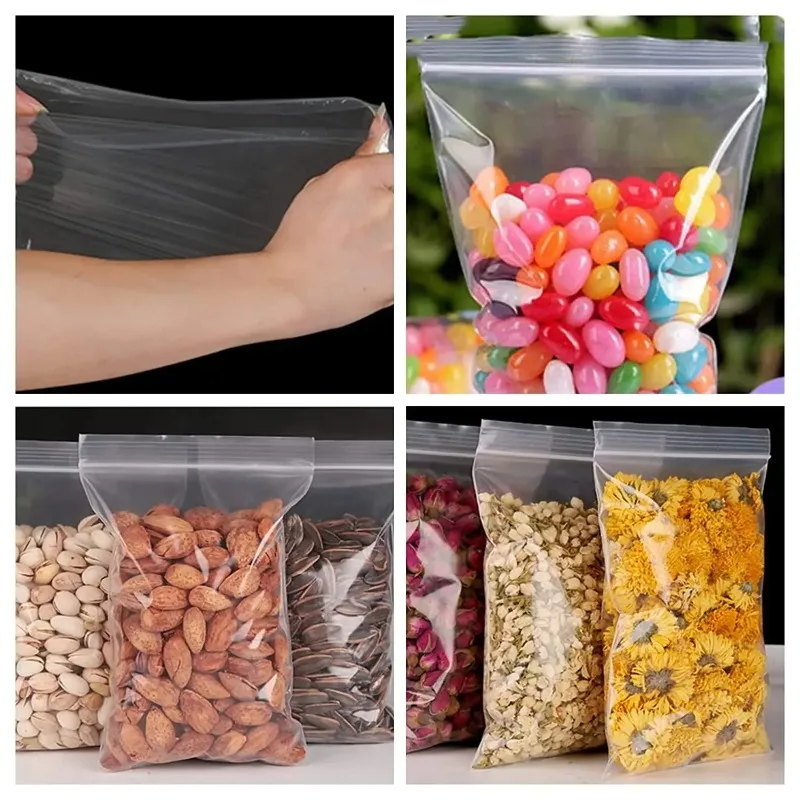 100-500Pcs Transparent Zipper Sealed Bags Multi-sizes Plastic Storage Bag For Small Jewelry Kitchen Food Packing Sealing Pouch