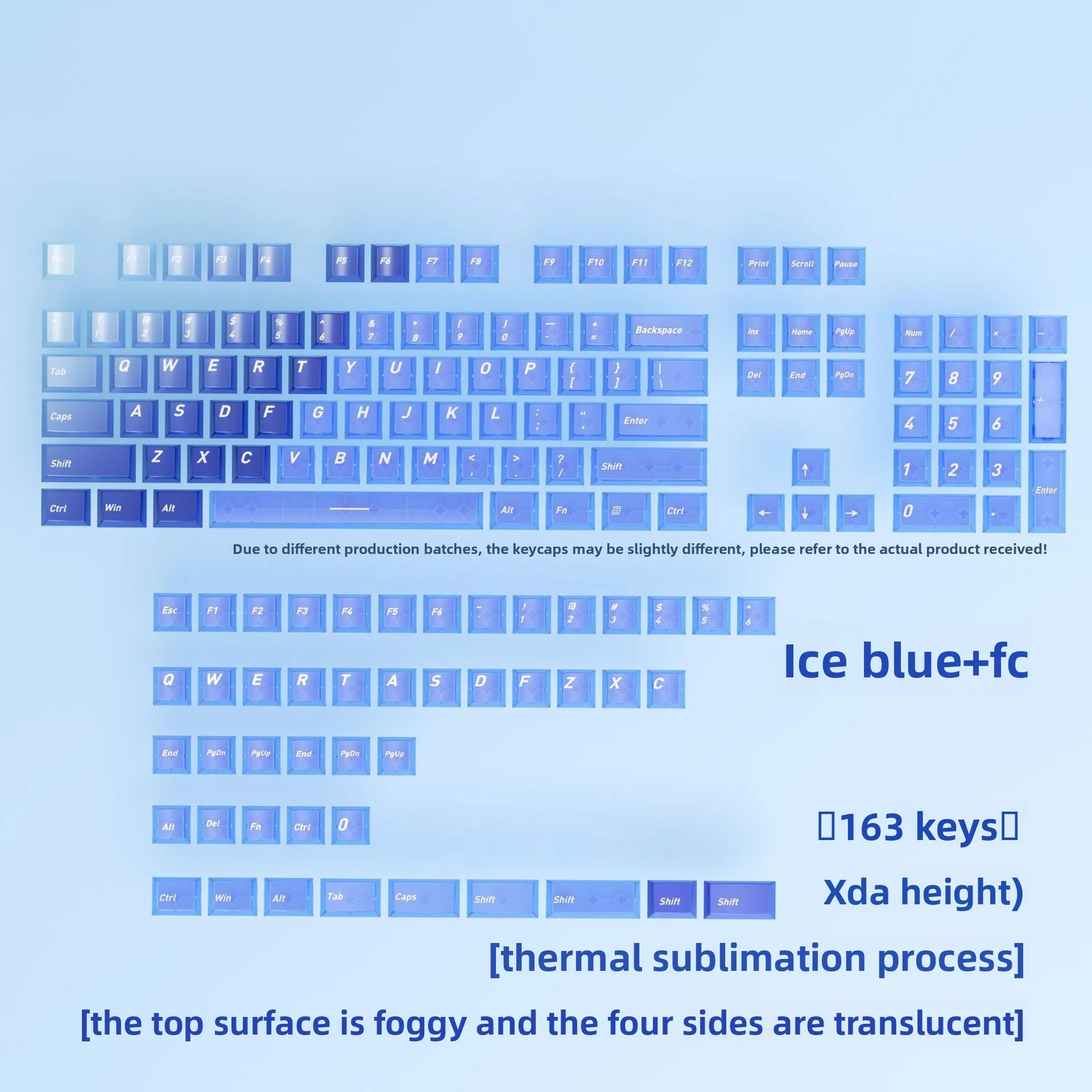 Ice Blue Gradient Transparent Keycap Set Custom Keycaps Key Mechanical Keyboards Puller