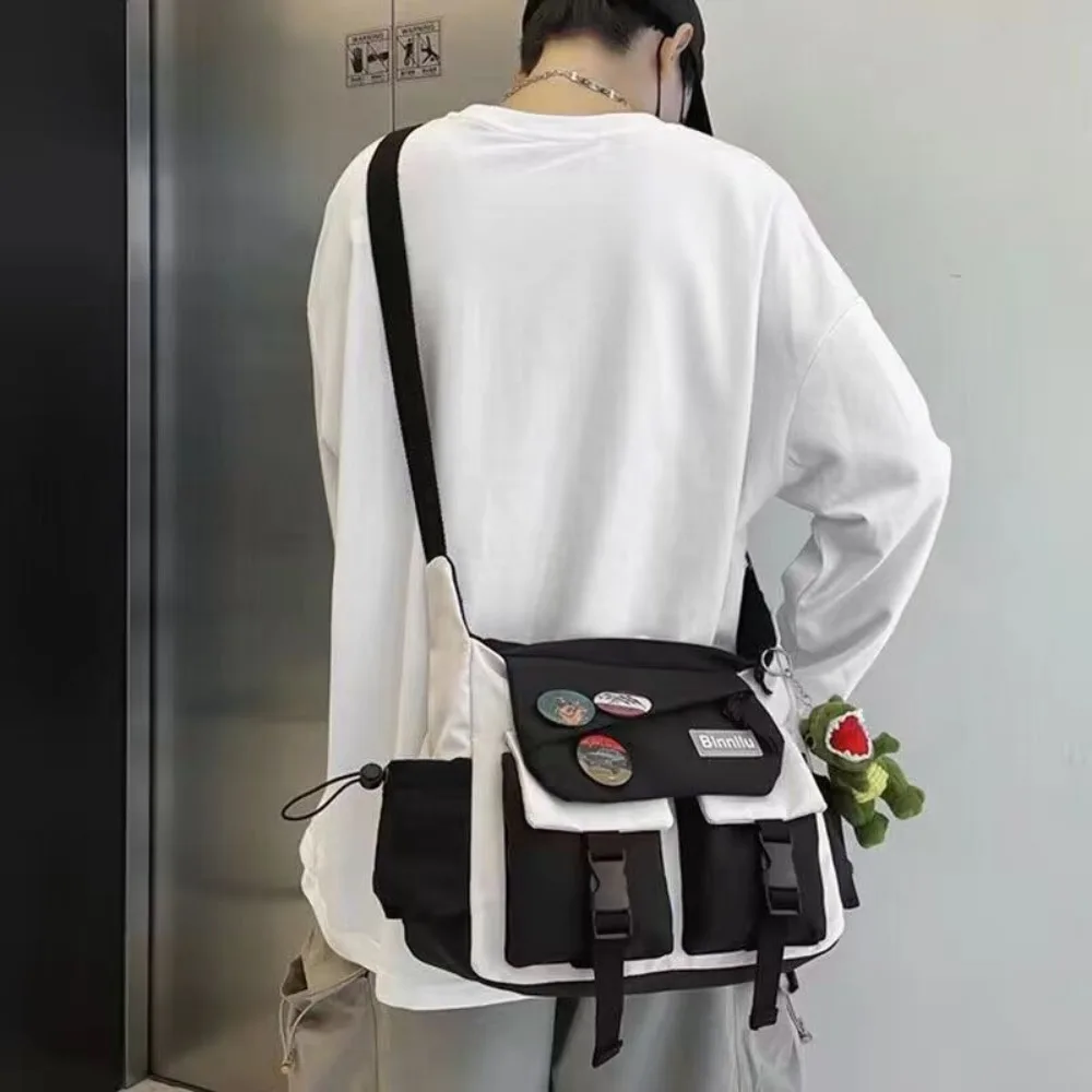 Fashion Large Capacity Men Crossbody Bag Square Harajuku Casual Messenger Bag Japanese Style Lightweight Nylon Postman Bag Boys