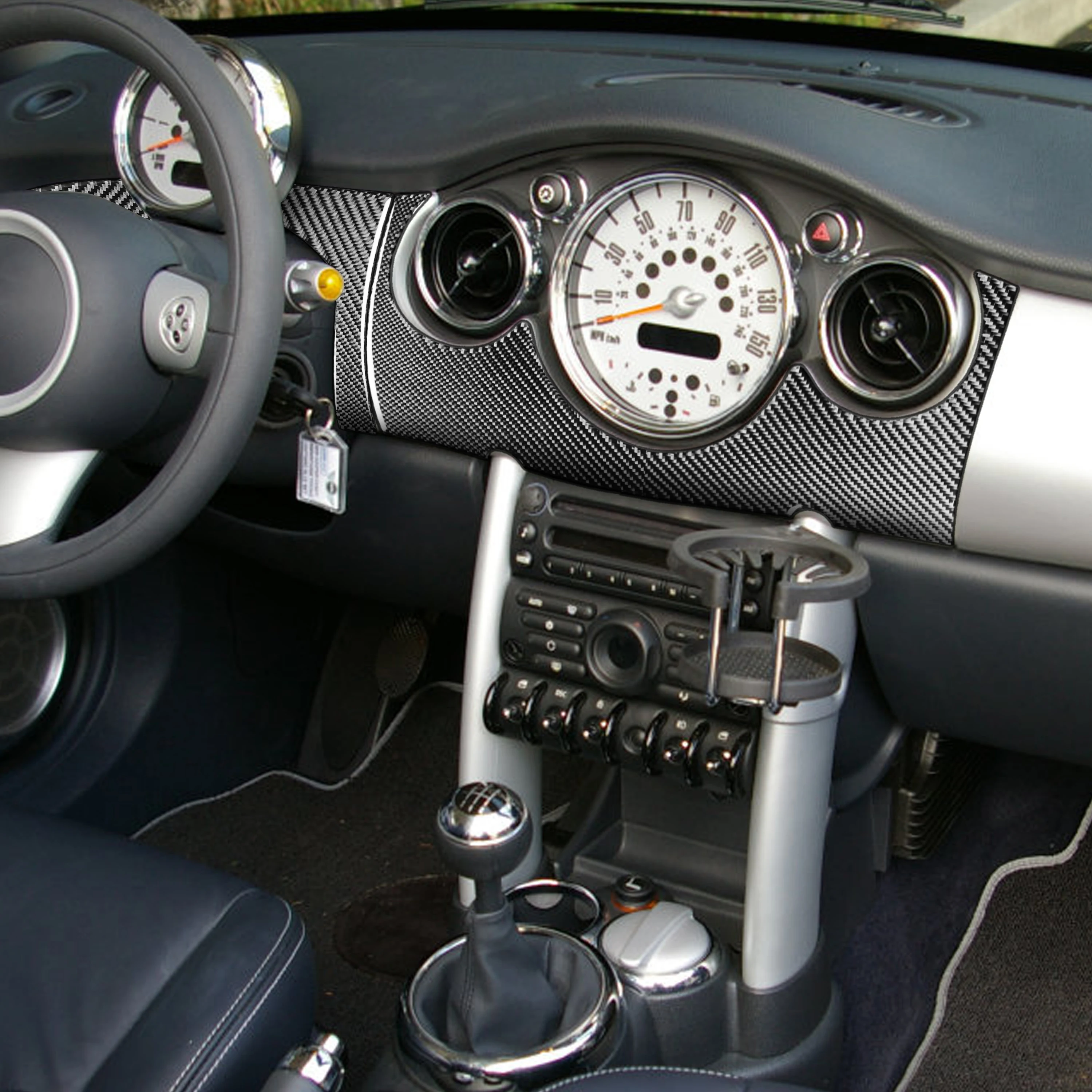 Kit Pannello Cruscotto Anteriore in Vera Fibra di Carbonio Morbida per MINI COOPER R50 R53 2002-2004, Accessori Interni Auto, Adesivo Decorativo