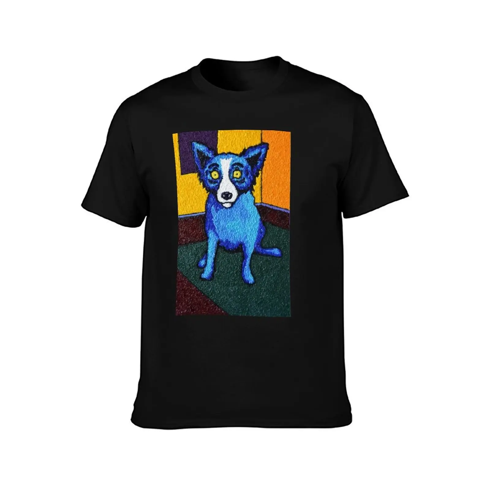painting blue dog after george rodrigue T-Shirt Summer Casual Cotton Tee Oversized Streetwear Tops Vintage Graphic Print