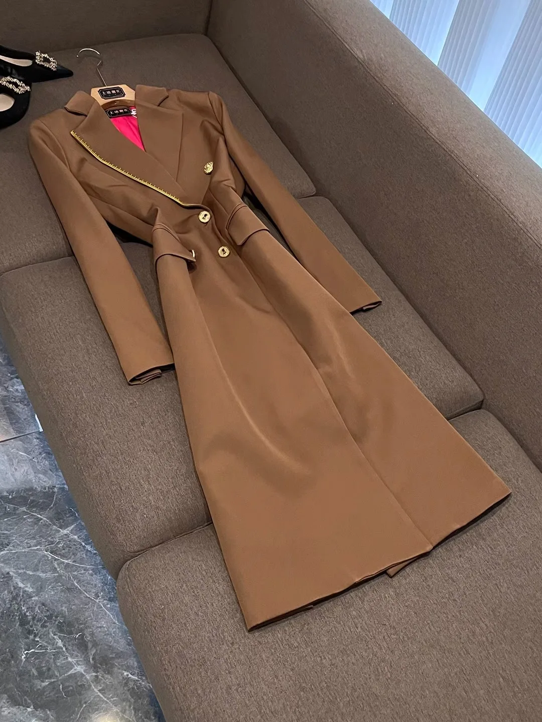 Ele Pure Color Patchwork Winter Suit Jaet for Women Faionable High-End Feeling Office Wear Long Sve Straight Cut