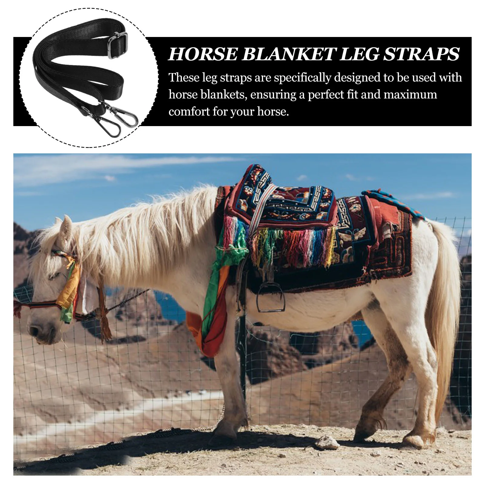 4 Pcs Adjustable Elastic Horse Blanket Leg Straps Metal Snap Buckles Comfortable Customizable Horse Blanket