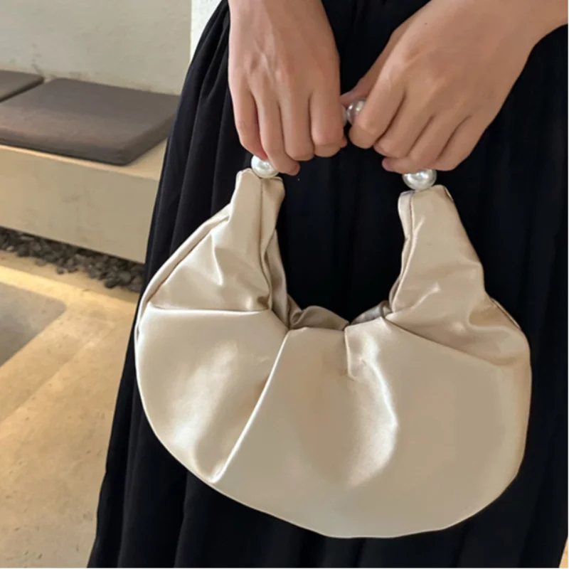

Pearl Pleated Cloud Bag French Fashion Luxury Simple Satin Hand-held Banquet Bag Versatile High-end Women Handbag Shoulder Bag