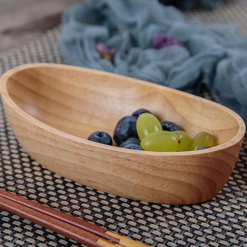 Creative Oval Solid Wood Plate Household Restaurant Boat-shaped Fruit Plate Snacks Salad Wooden Bowl Sushi Plate