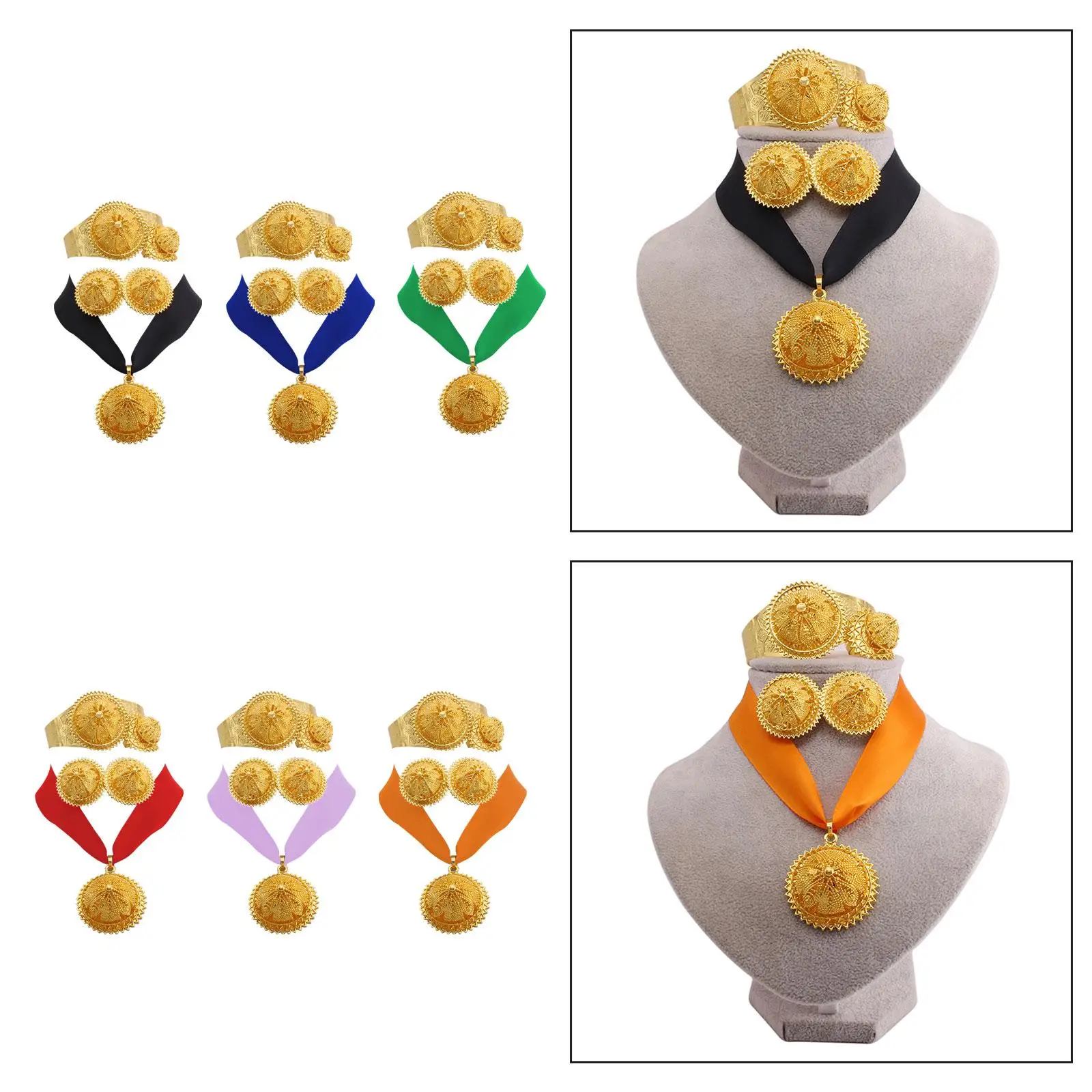 4Pcs Luxury Jewelry Set Necklace Earrings Ring Bracelet for Bride Wedding