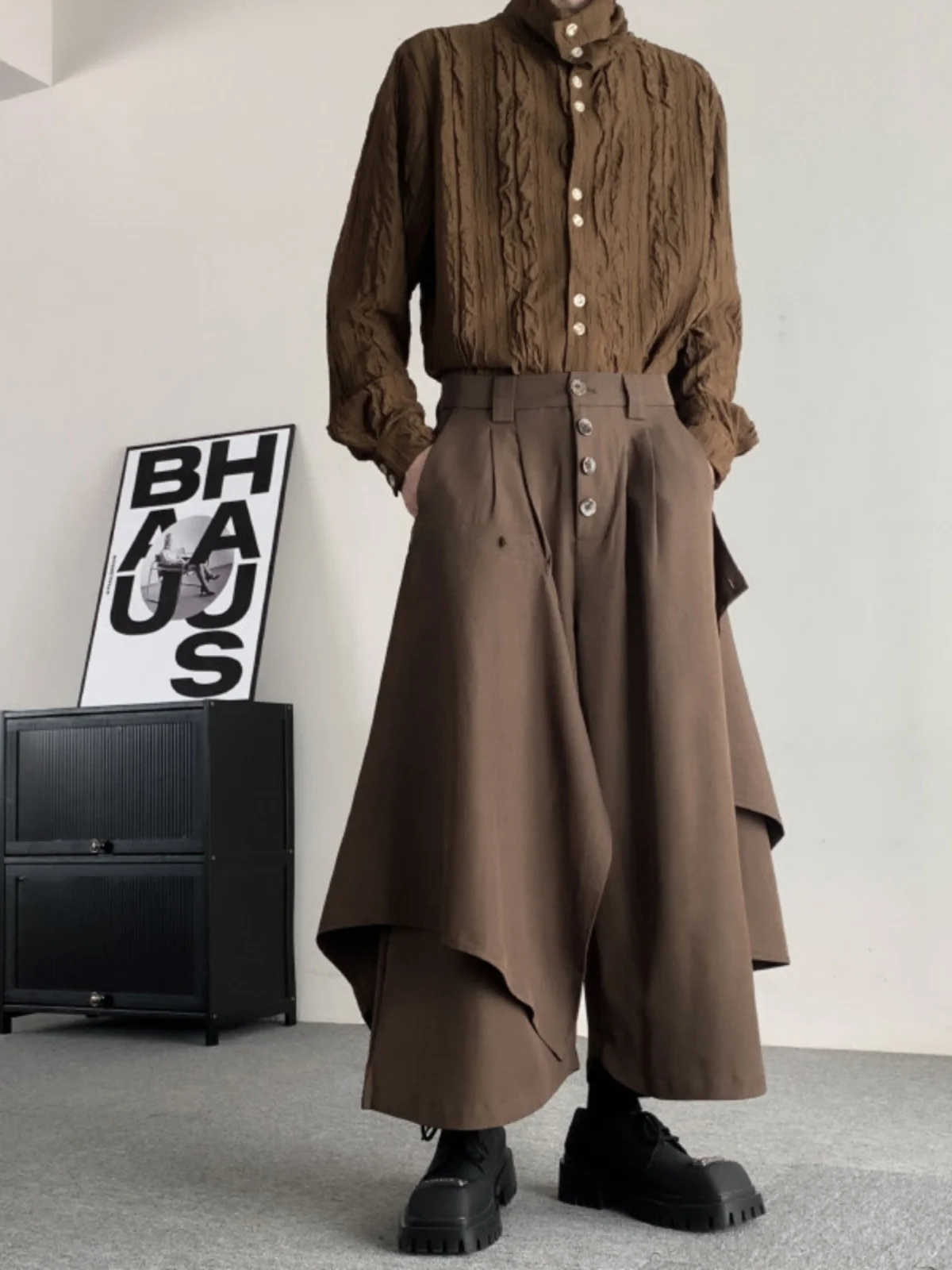 

Новые китайские мужские брюки с широкими штанинами, асимметричным драпированным ретро-дизайном, повседневные брюки для мужчин, модные прямые брюки