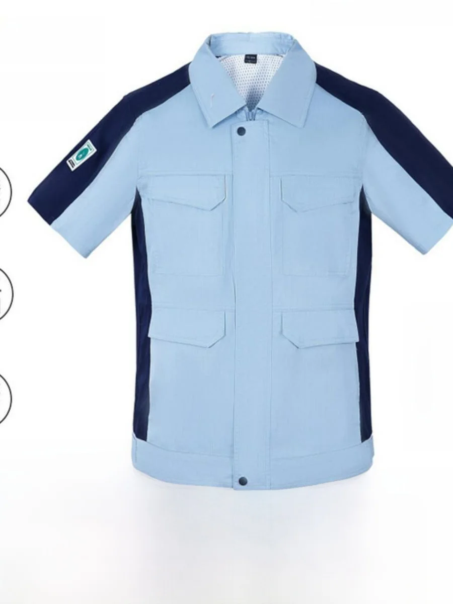 ensemble-de-travail-d'ete-pour-hommes-manches-courtes-en-coton-et-polyester-fins-antistatique-resistant-a-l'usure-respirant-col-rabattable-uniforme