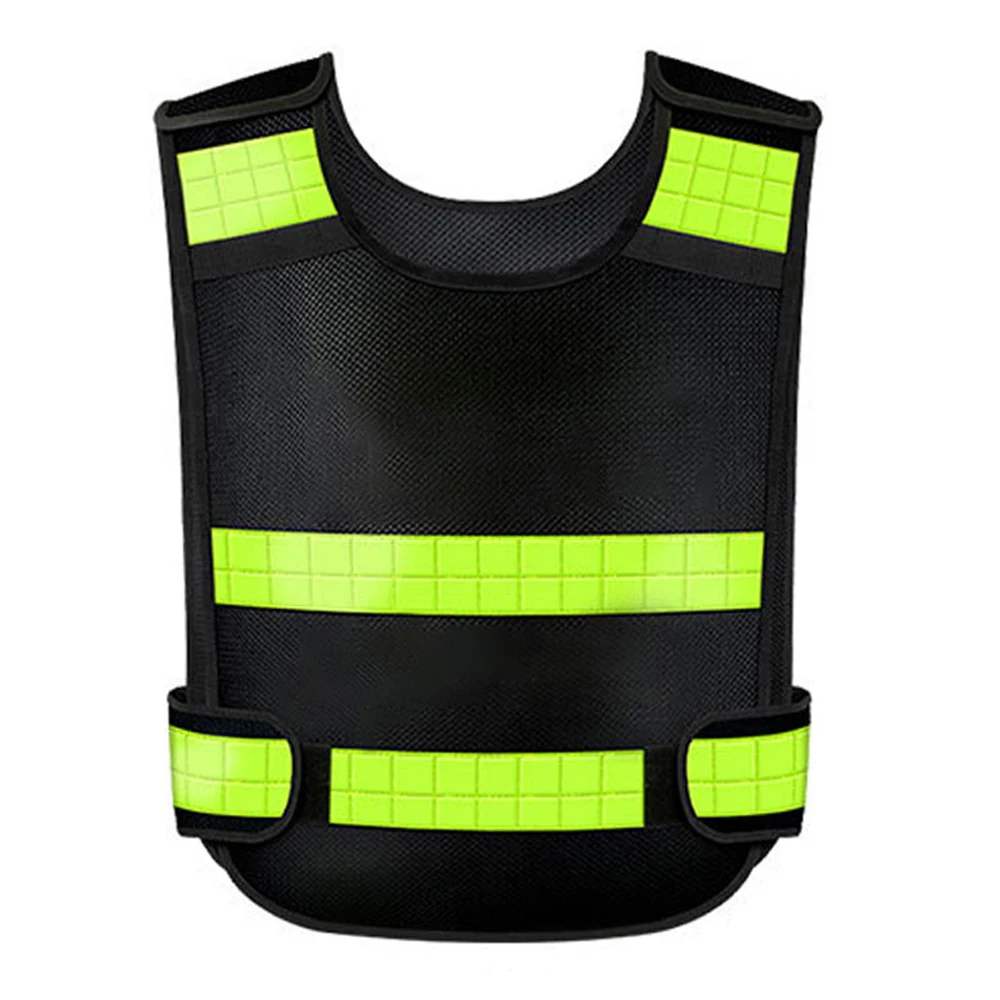 Reflective Safety Vest High Visibility Patrol Traffic Security Black Breathable Mesh Fluorescent Yellow Reflective Strip Vest