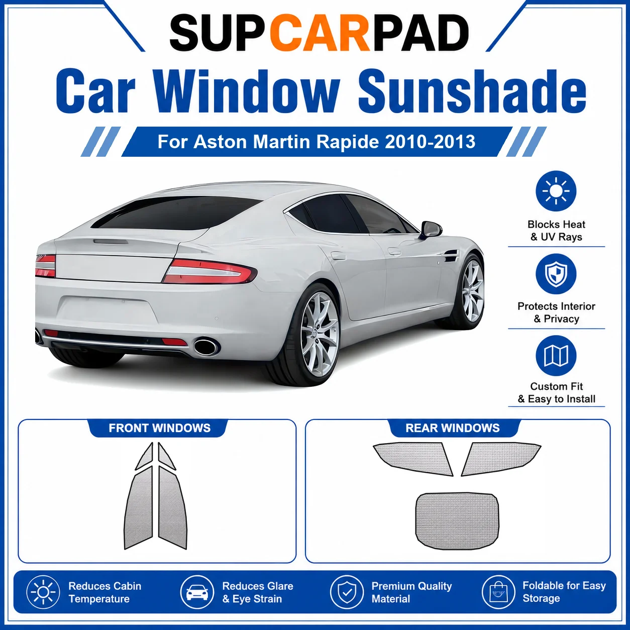 For Aston Martin - Aston Martin Rapide 2010-2013 Full Set Car Window Sunshades UV Block Privacy Heat Insulated Foldable Car Curt