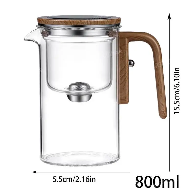 Glass Teapot Water Separation Wooden Handle Glass Tea Kettle With Infuser Detachable Clear Glass Tea Kettle For Tea Brewing