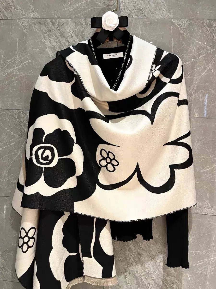 

Элегантный женский мягкий акриловый кашемировый шарф с цветами, шаль, осенне-зимний шейный платок, весенне-летняя дорожная накидка, длинная