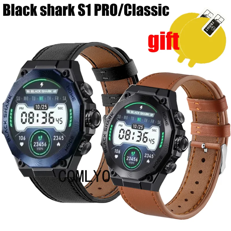 Band For Black Shark S1 Pro Classic Strap Leather Smart watch Bands Soft Sports Bracelet Replacement Screen Protector film