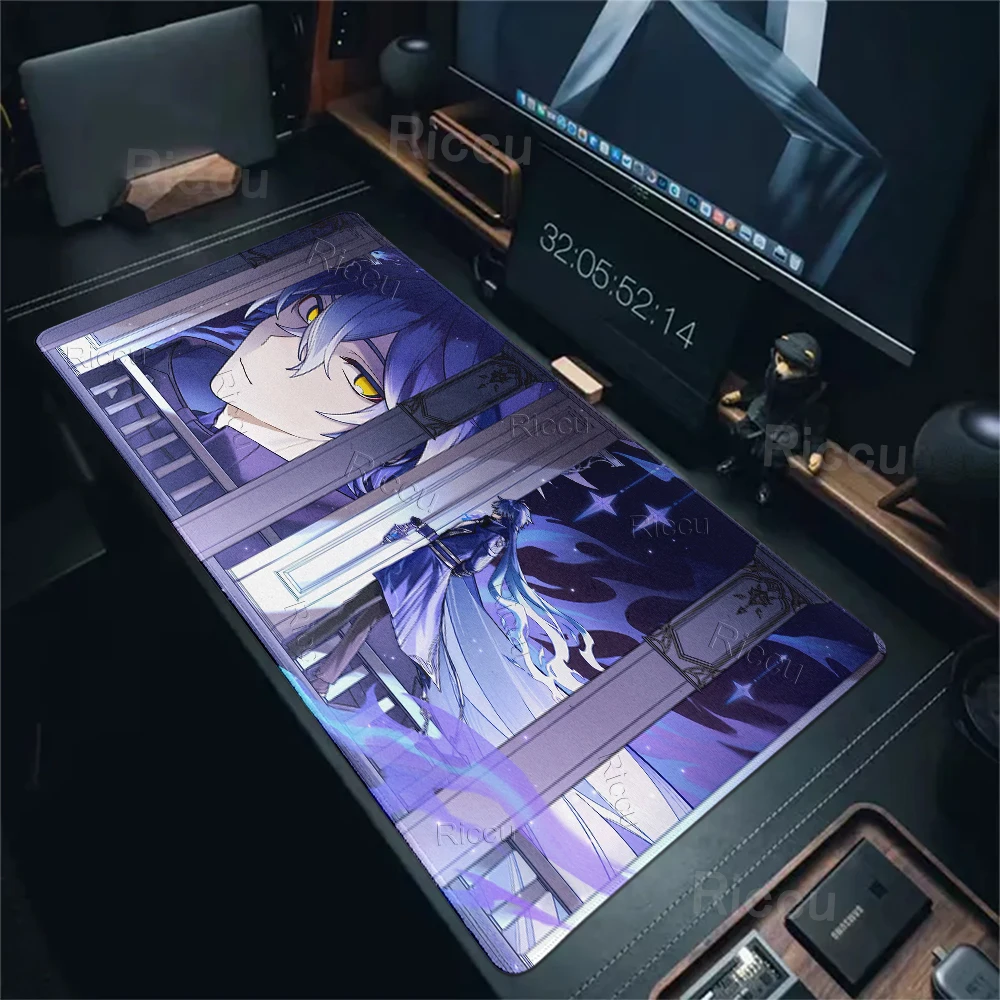 Genshin Impact Flins Mauspad, Computer-Gaming, mit Verriegelungskante, Laptop, PC, Bürozubehör, Schreibtischunterlage, Gummitastatur, rutschfester Teppich