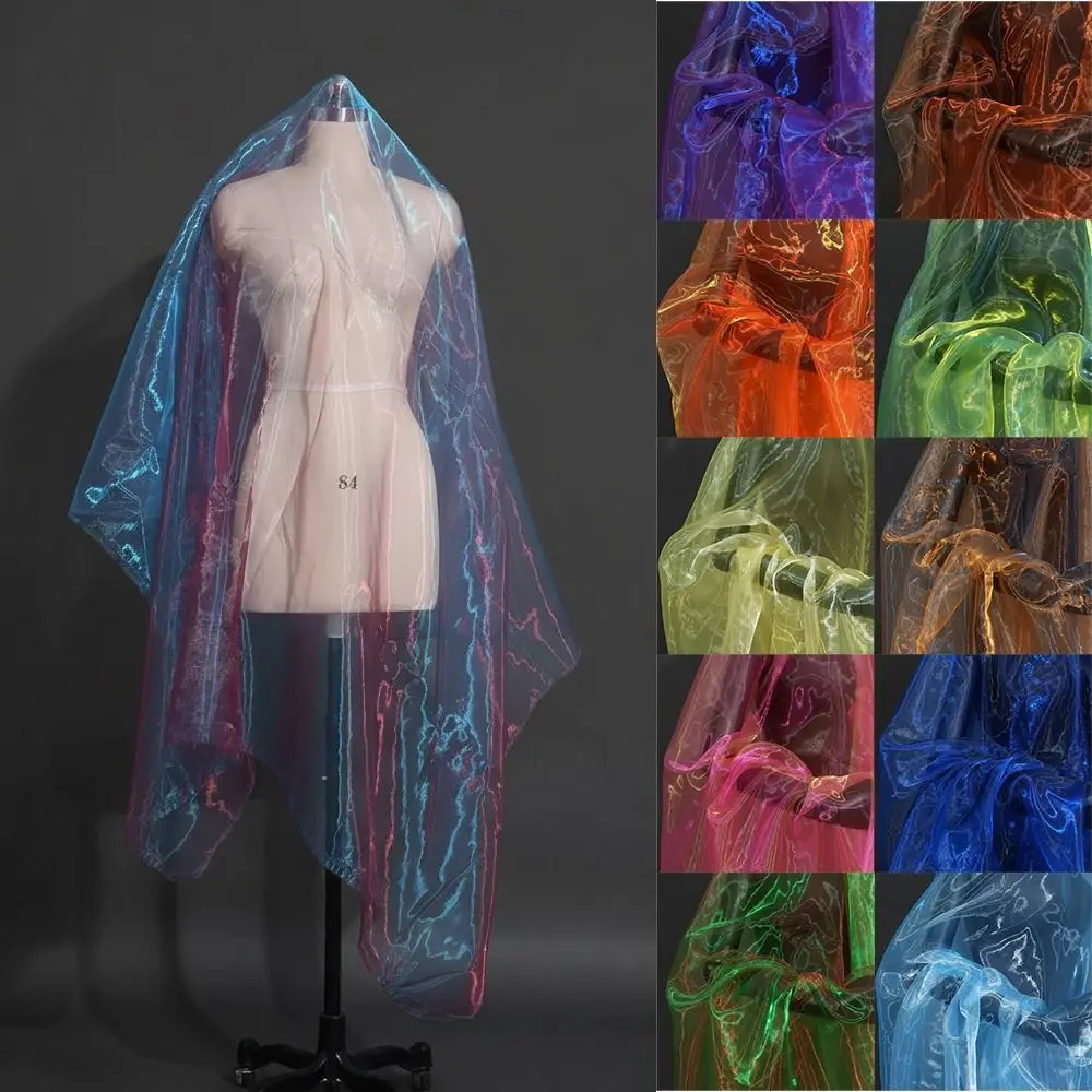 100X150cm Two-color Gradient Fabric Lightweight Colorful Gauze Fabric Sheer Thin Organza Mesh Fabric Decorative Edge