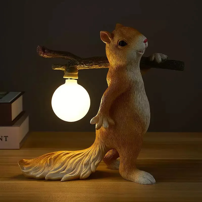 

Cartoon Resin Squirrel Bedside Decorative Ambient Light Nordic Designer Children's Living Room Cute Desk Lamp