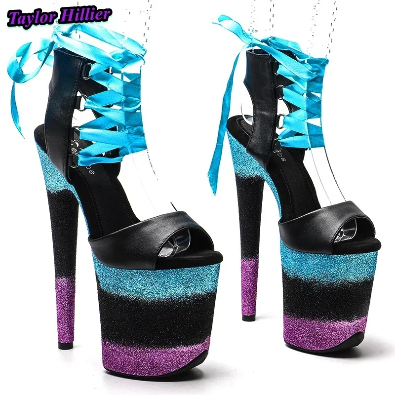 

Hot Sale Bling Sandals For Women Platform High Heels Peep Toe Cover Heel Summer Sexy Pole Dance Hollow Non-Slip Nightclub Shoes