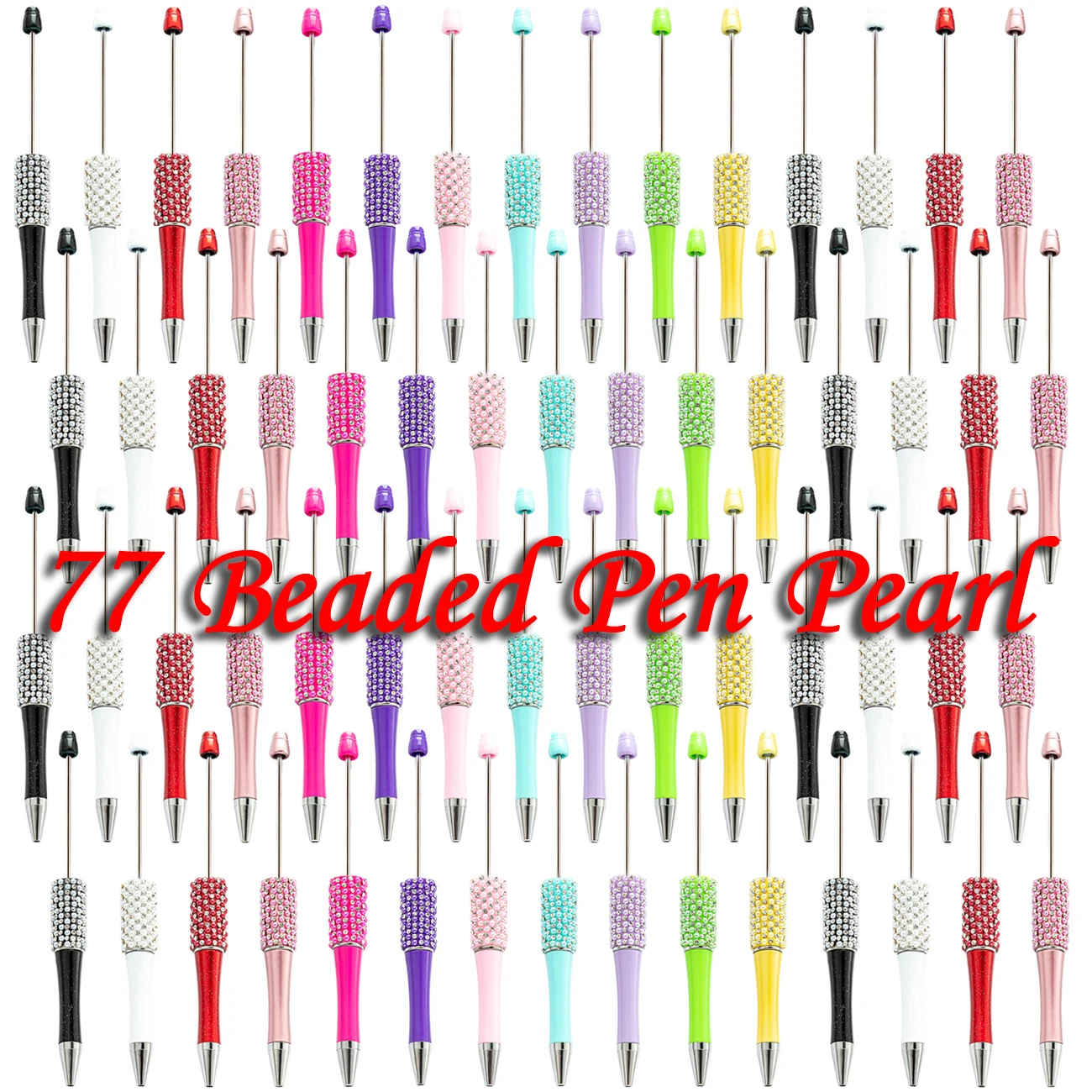 

77Pcs Diamond Beaded Pen Wholesale Creative DIY Plastic Glitter Beaded Ball Pen Handmade Stick Diamond Beaded Pens for Writing