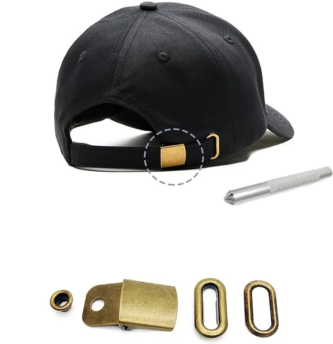 Hebilla de tapa ajustable de acero inoxidable con ojales para gorras de béisbol, sujetador de repuesto para reparación de gorras