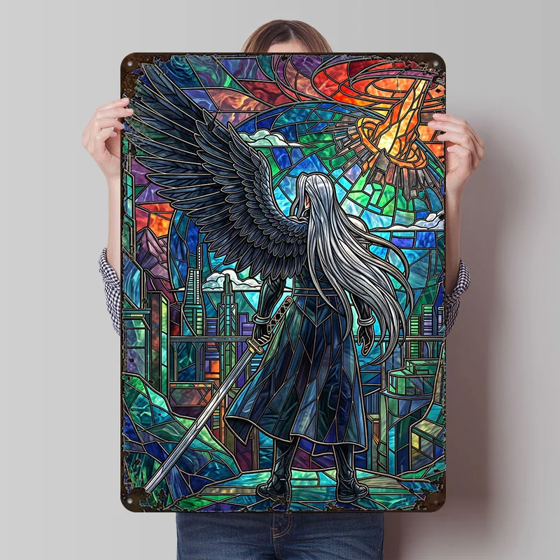 Sephiroth Buntglas-Kunst Gedrucktes Poster Individualisierte Retro-Wandkunst Vintage Metallschilder für Raumdekorationen und Heimdekoration