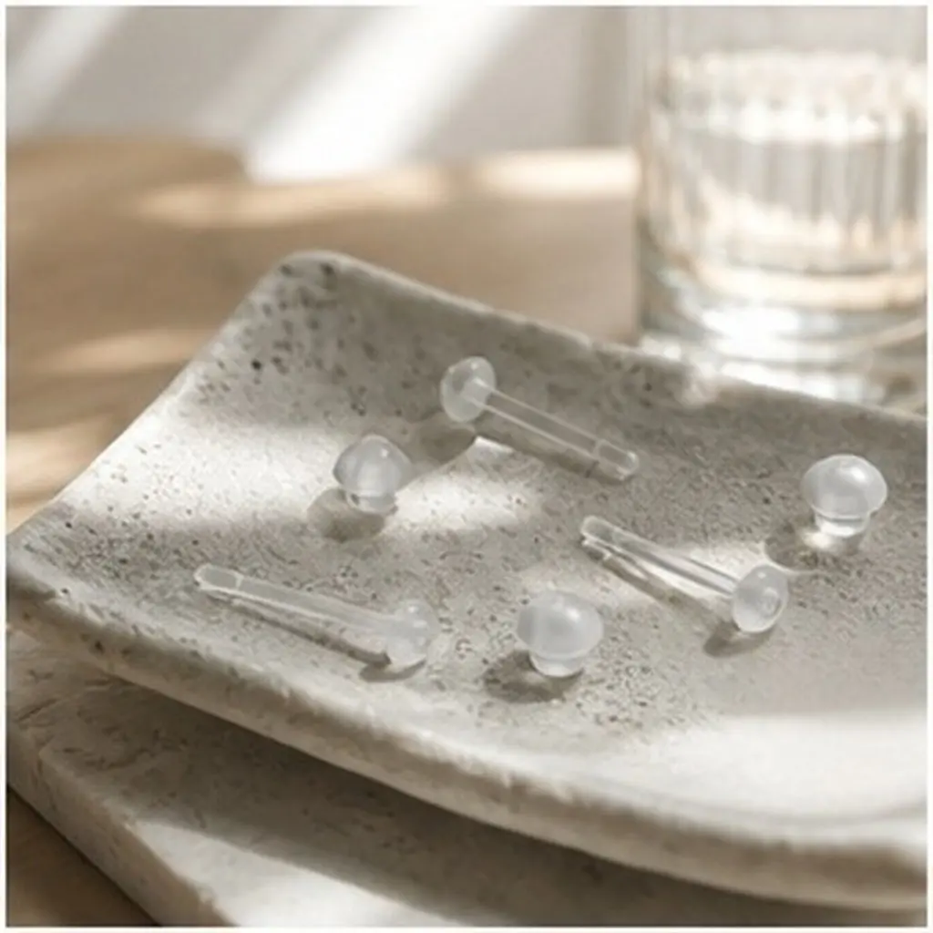 Resin Invisible Earring Posts Ear Spacers with Mushroom Plugs Clear Piercing Retainers for Healthy Ear Holes Discreet Office