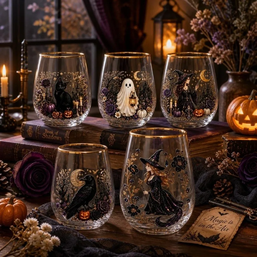 Drinkwear Fairy Girl Glass Tea Cup Transparent Flower Clear Glass Cup Witch Bird Cat Pattern Mug Mom
