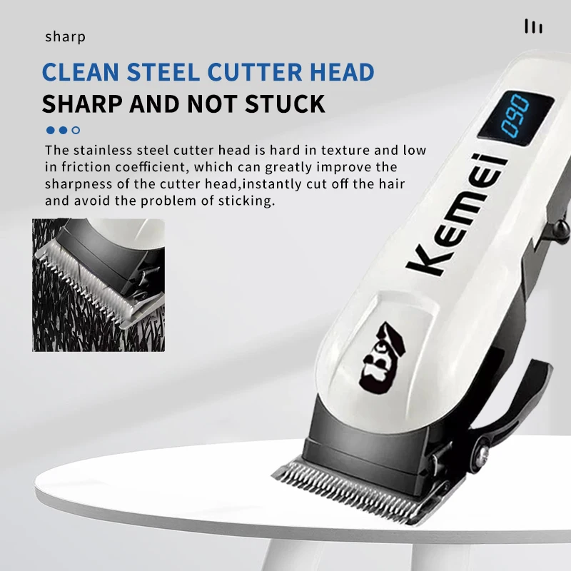 Kemei Professional Electric Hair Clipper Cordless Rechargeable Hair Trimmer LCD Display Barber Fade Hair Cutting Machine for Men