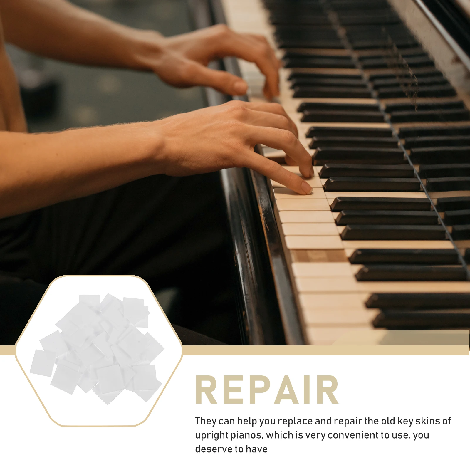 

52pcs White Upright Replacement Durable Supplies Plastic Keys Piano Keytops Repair Kit Piano Accessories Supplies