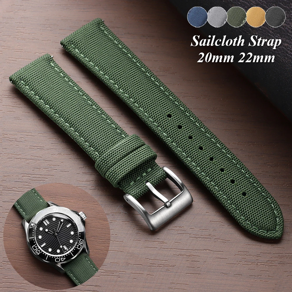High Quality Sailcloth Watch Strap Two-Sided Nylon Watchband Waterproof Fabric Watchband Quick Release Wristband 20mm 22mm Belt